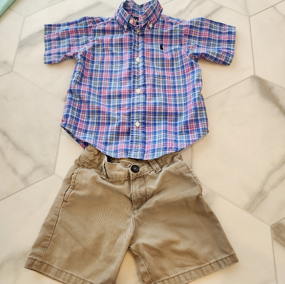 RALPH LAUREN BLUE LABEL, BOYS, SIZE 2T plaid short sleeve button-up shirt. - Picture 10 of 12